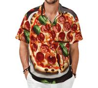 Pizza Food Menshawaiian Camisas de manga corta con botones Camisa de ajuste estándar Casual Holgada Camisas Playa Verano, Negro -, 6XL