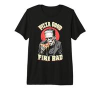 Pizza Good Fire Bad Funny Frankenstein Halloween Slice Chef Camiseta Premium