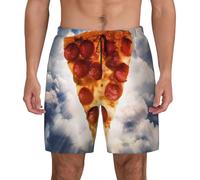 Pizza in The Sky - Traje de baño para hombre, estampado de doble capa, pantalones cortos de playa adecuados para la playa y el gimnasio, Negro, S