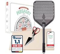 Pizza Lover Juego de piedras para pizza de alta calidad para horno y barbacoa, 4 en 1, incluye pala perforada para pizza + piedra para pizza hasta 800 °C de cordierita + tijeras para pizza y libro de