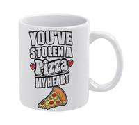 Pizza My Heart - Taza de café de cerámica blanca de 11 onzas, taza de té impresa de doble cara con mango ergonómico en C, parte inferior gruesa de porcelana para el hogar, oficina, cocina, regalos