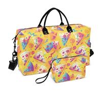 Pizza Mystery - Bolsa decorativa para fin de semana con correa ajustable para viajes, impermeable, para mujer, avión, color amarillo