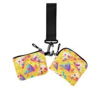 Pizza Mystery - Monedero doble amarillo para tarjetas de crédito, monedero pequeño desmontable con correa de muñeca para el trabajo, viajes, 2 paquetes, amarillo (Pizza mystery Yellow), 1 size, Casual