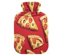 Pizza Pieces (1) Botella de agua caliente con funda de forro polar suave, bolsa de agua caliente para aliviar el dolor de cuello y hombros, terapias frías y calientes, L