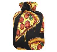 Pizza Pieces - Botella de agua caliente con funda de forro polar suave, bolsa de agua caliente para aliviar el dolor de cuello y hombros, terapias, calor y frío, talla S