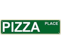 Pizza Place - Letrero de metal para decoración de pared de 40,6 x 10,2 cm, póster de hierro para casa, granja, bar, cafetería, garaje, interiores y exteriores