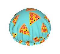 Pizza Slice Fast Food Royalty Gorro de ducha impermeable, Gorro de baño elástico Protección del medio ambiente Gorros de baño para el cabello, Capas impermeables dobles Gorro de ducha de baño