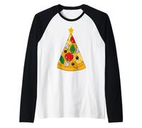 Pizza Slice Funny Christmas Tree Family Food Pizza Lover Camiseta Manga Raglan
