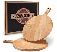 PIZZAMACHETE Platos de pizza de madera, tabla de madera de caucho, accesorios para pizza en casa, tabla de cortar redonda, plato, foccacia o pan, tabla de madera de 30,5 cm, juego de 2