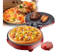Pizzera Eléctrica De 25 Cm Para Encimera, Calentamiento Y Horneado Uniforme Por Ambos Lados, Placa Antiadherente, Apertura De 180 Grados, Para Pizza Y Bistec, Para 2-3 Personas,Red