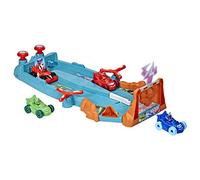 PJ Masks Animal Power Smash and Zoom Racetrack - Juguete preescolar, juego de vehículo Zoomzania Raceway con 4 autos para niños a partir de 3 años