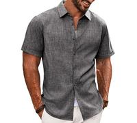PJ PAUL JONES Camisas casuales de manga corta con botones para hombre, camisas ligeras de verano, Gris-oscuro, Large