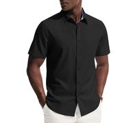PJ PAUL JONES Camisas de vestir de manga corta para hombre, elásticas, no necesita planchado, camisas casuales de negocios, Negro, L