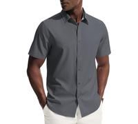 PJ PAUL JONES Camisas de vestir de manga corta para hombre, elásticas, no necesita planchado, camisas casuales de negocios, gris, S