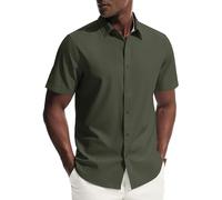 PJ PAUL JONES Camisas de vestir de manga corta para hombre, elásticas, no necesita planchado, camisas casuales de negocios, verde, XL