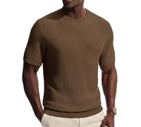 PJ PAUL JONES Camiseta de manga corta para hombre, cuello redondo, de punto liso, para hombre, marrón, M