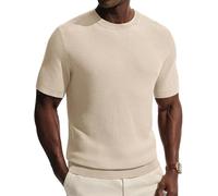 PJ PAUL JONES Camisetas de manga corta para hombre, cuello redondo, camisetas de punto liso, albaricoque, L
