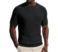 PJ PAUL JONES Camisetas de manga corta para hombre, cuello redondo, camisetas de punto liso, Negro, L
