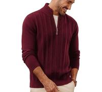 PJ PAUL JONES Cárdigan para hombre con cremallera y cuello alto, cárdigan de punto Slim Fit a rayas, granate, L
