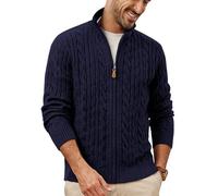 PJ PAUL JONES Chaqueta de punto para hombre con cremallera, cuello alto, diseño trenzado