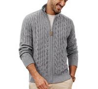 PJ PAUL JONES Chaqueta de punto para hombre con cremallera, cuello alto, diseño trenzado