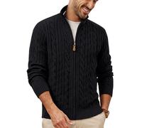 PJ PAUL JONES Chaqueta de punto para hombre con cremallera, cuello alto, diseño trenzado