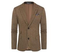 PJ PAUL JONES Chaqueta Hombre Blazer Británico Vintage 2 Botones Chaqueta de Traje de Negocios Tweed, marrón, XXL