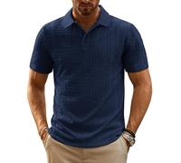 PJ PAUL JONES Polo para hombre, manga corta, informal, textura, camiseta polo con botón, azul marino, S