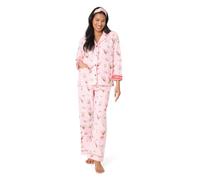 PJ Salvage Conjunto de Pijama de Franela de Manga Larga, pantalón y Diadema para Mujer, 3 Piezas, Rosa Ballet, Large