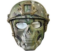 PJ táctico Casco Fast con máscara de Calavera de Cara Completa Ajustable Adecuado para Airsoft Paintball, Halloween, Juegos de rol, Fiestas de Disfraces