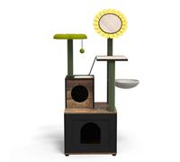 PJDDP Árbol para Gatos con Caja De Arena, Muebles para Gatos De Interior 2 En 1 con Plataforma Y Condominio para Gatos, Torre Multifuncional para Gatos con Almohadilla para Rascar para Gatos,Negro