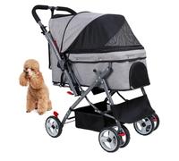 PJDDP Cochecito De Viaje para Mascotas, 4 Ruedas Plegable Gato Perro Pet Carrier Trolley Cart Rueda Delantera con Rotación De 360 Transportín De Viaje para Perros,Gris