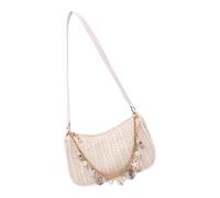 Pjeghbvop 1 bolso de hombro tejido de moda con correa de perlas ajustable, monedero ligero en el antebrazo para mujer, uso diario y nocturno, bolso de paja semiformal versátil, beige