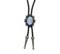 Pjeghbvop Bolotie de cuero con colgante de piedra negra | Collar de cuerda de cuero Bolotie con marco negro piedra colgante joyería corbata collar para hombres y mujeres