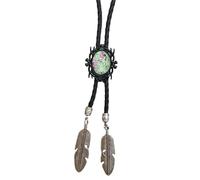 Pjeghbvop Bolotie de cuero con colgante de piedra negra | Collar de cuerda de cuero Bolotie con marco negro piedra colgante joyería corbata collar para hombres y mujeres