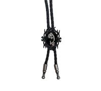 Pjeghbvop Bolotie de cuero con colgante de piedra negra | Collar de cuerda de cuero Bolotie con marco negro piedra colgante joyería corbata collar para hombres y mujeres