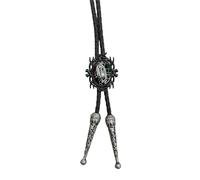 Pjeghbvop Bolotie de cuero con colgante de piedra negra | Collar de cuerda de cuero Bolotie con marco negro piedra colgante joyería corbata collar para hombres y mujeres