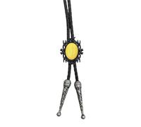 Pjeghbvop Bolotie de cuero con colgante de piedra negra | Collar de cuerda de cuero Bolotie con marco negro piedra colgante joyería corbata collar para hombres y mujeres
