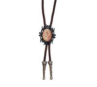 Pjeghbvop Bolotie de cuero con colgante de piedra negra | Collar de cuerda de cuero Bolotie con marco negro piedra colgante joyería corbata collar para hombres y mujeres