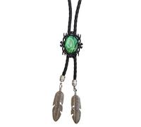 Pjeghbvop Bolotie de cuero con colgante de piedra negra | Collar de cuerda de cuero Bolotie con marco negro piedra colgante joyería corbata collar para hombres y mujeres