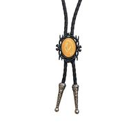 Pjeghbvop Bolotie de cuero con colgante de piedra negra | Collar de cuerda de cuero Bolotie con marco negro piedra colgante joyería corbata collar para hombres y mujeres