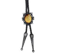 Pjeghbvop Bolotie de cuero con colgante de piedra negra | Collar de cuerda de cuero Bolotie con marco negro piedra colgante joyería corbata collar para hombres y mujeres