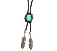 Pjeghbvop Bolotie de cuero con colgante de piedra negra | Collar de cuerda de cuero Bolotie con marco negro piedra colgante joyería corbata collar para hombres y mujeres