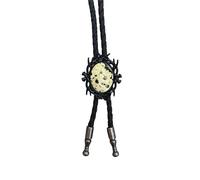 Pjeghbvop Bolotie de cuero con colgante de piedra negra | Collar de cuerda de cuero Bolotie con marco negro piedra colgante joyería corbata collar para hombres y mujeres