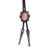Pjeghbvop Bolotie de cuero con colgante de piedra negra | Collar de cuerda de cuero Bolotie con marco negro piedra colgante joyería corbata collar para hombres y mujeres