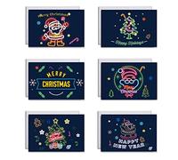 Pjeghbvop Juego de 6 tarjetas de felicitación de Navidad con sobres, pegatinas de Papá Noel, diseños de árbol de Navidad, tarjetas postales de invierno, suministros para fiestas