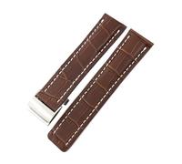 PJFSQAD Correa de reloj cuero auténtico 21 mm, 22, 23, 24, apta for accesorios Breitling, for NAVITIMER WORLD Avenger Superocean Belt(Brown white,21MM_SILVER)