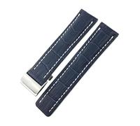 PJFSQAD Correa de reloj cuero auténtico 21 mm, 22, 23, 24, apta for accesorios Breitling, for NAVITIMER WORLD Avenger Superocean Belt(Dark Blue white,24MM_SILVER)