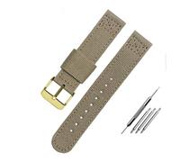 PJFSQAD Correa de reloj lona nailon 20 a 22 mm apta for Citizen Fit for Seiko / 5 Banda Deporte al aire libre Pulsera impermeable transpirable universal for hombres(Khaki-gold,22mm)