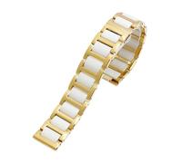 PJFSQAD Moda Boca plana Sala de acero fino Correa reloj cerámica 15 16 mm Apto for Huawei B2 B3 B5 B6 Cadena negocios for hombres y mujeres(Gold-white,B3-16mm)